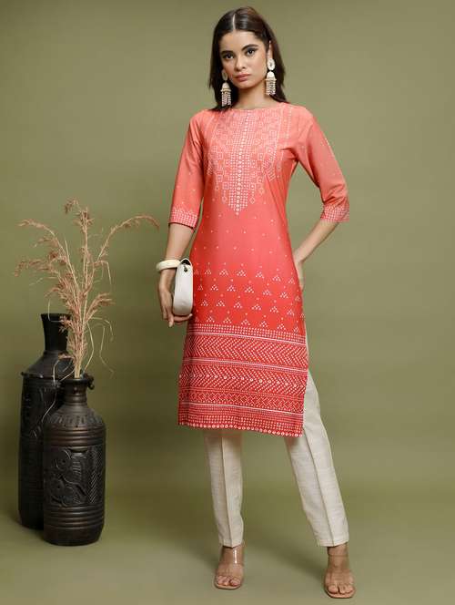 women three quarter sleeve straight kurta - 21376056 -  Standard Image - 0