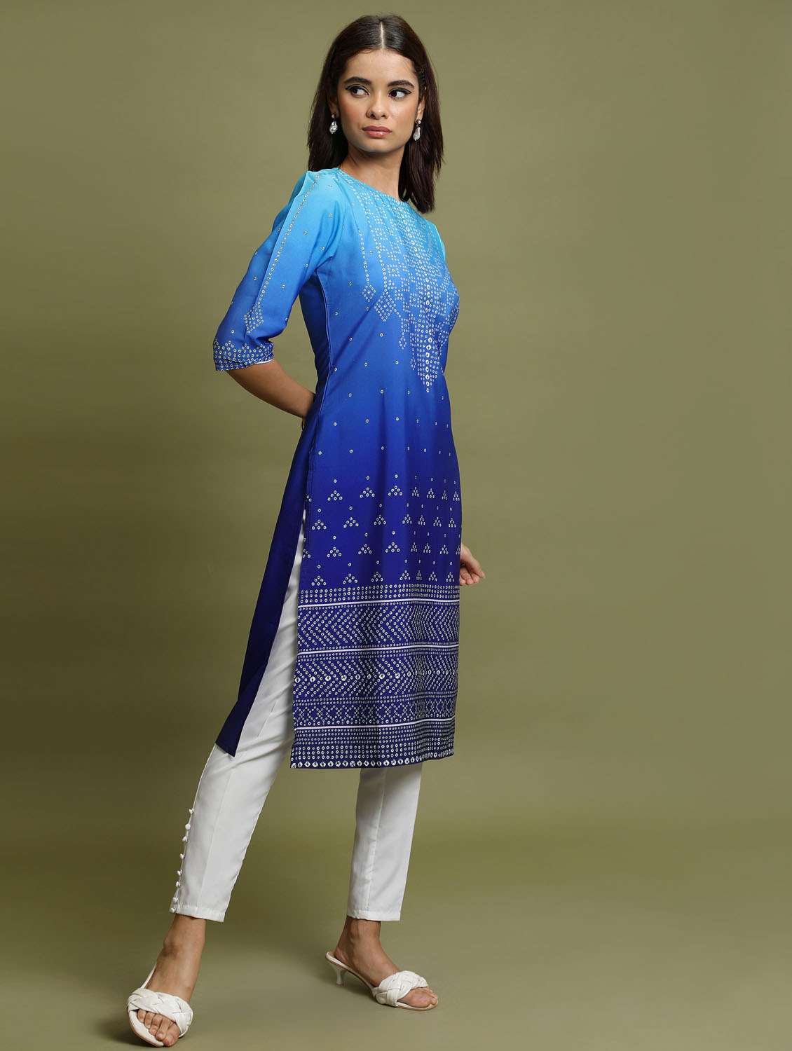 women three quarter sleeve straight kurta - 21376058 -  Standard Image - 1
