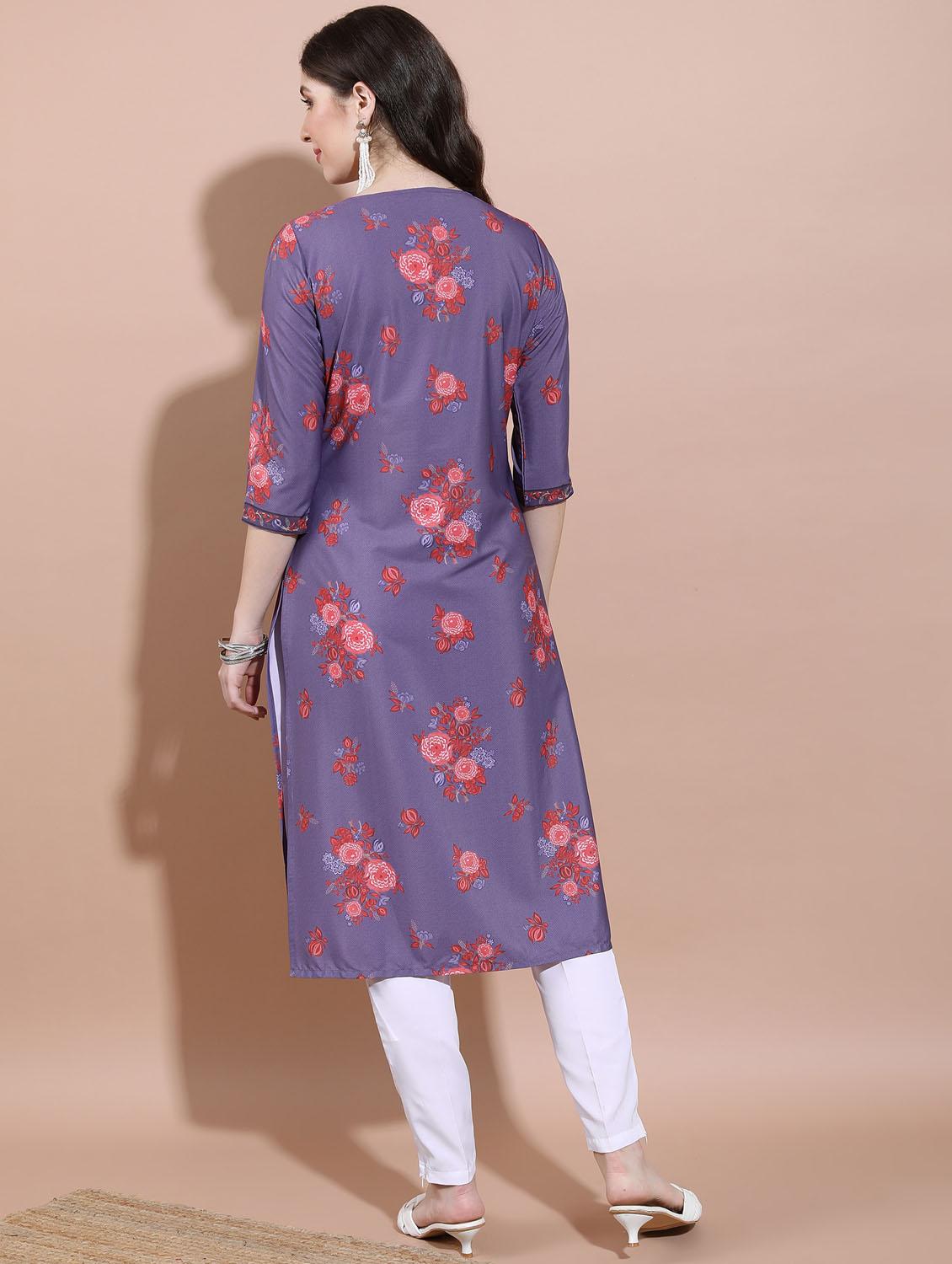 women three quarter sleeve straight kurta - 21376072 -  Standard Image - 1