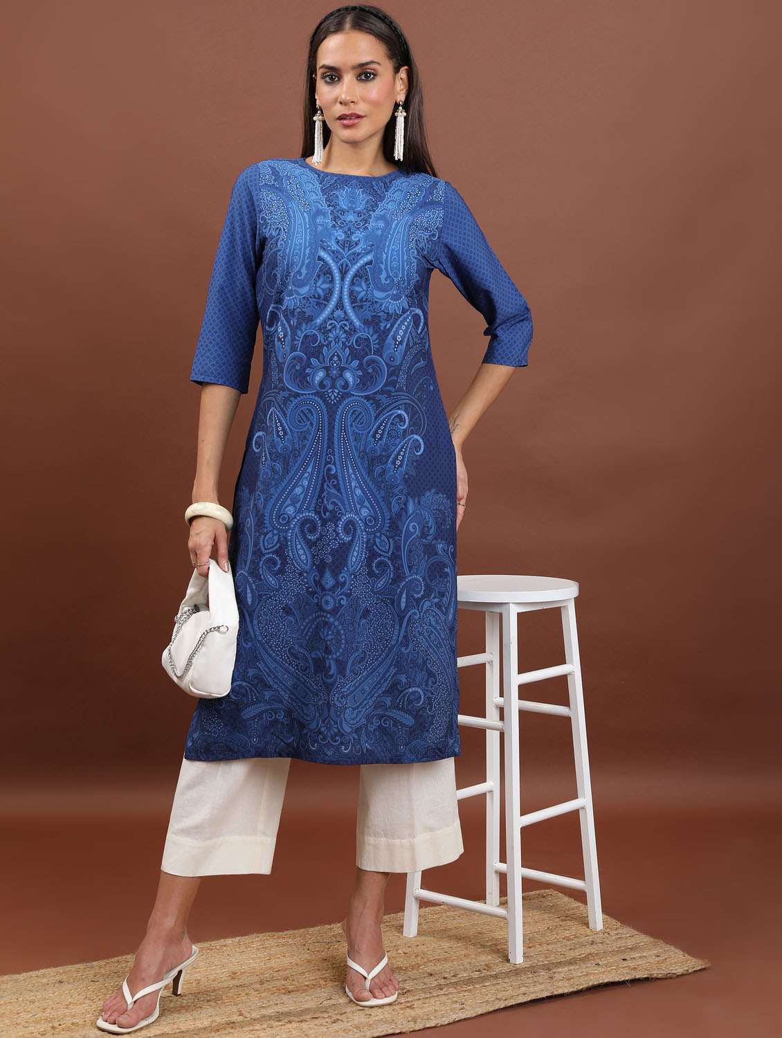 women three quarter sleeve straight kurta