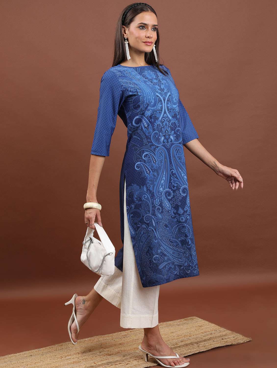 women three quarter sleeve straight kurta - 21376075 -  Standard Image - 1