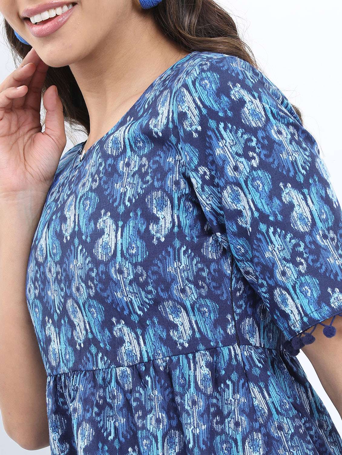 women navy blue cotton blend a-line kurta - 21376105 -  Standard Image - 4