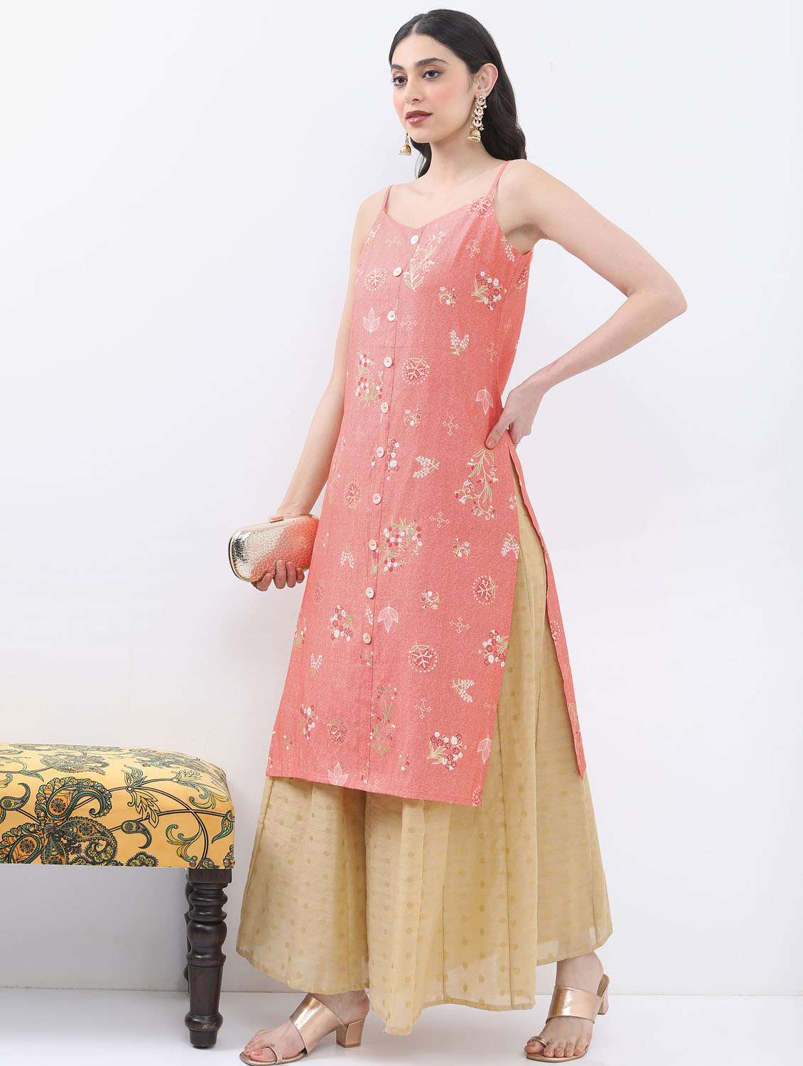 women pink cotton blend straight kurta - 21376106 -  Standard Image - 1