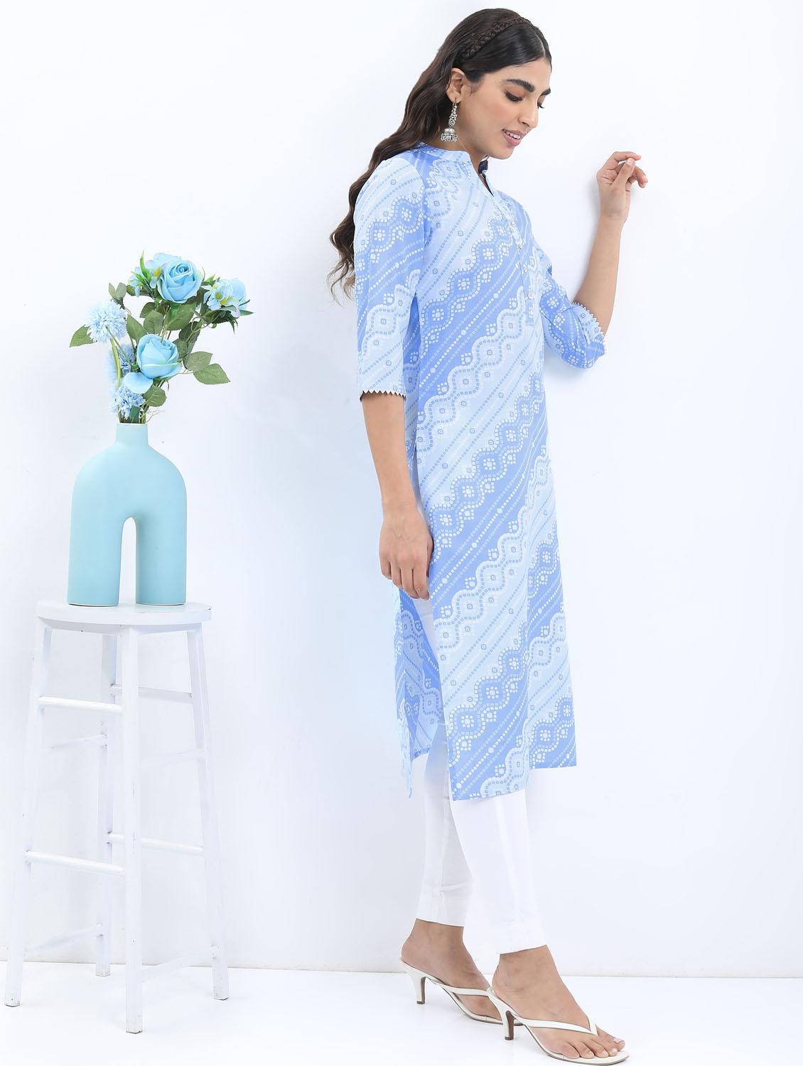 women three quarter sleeve straight kurta - 21376109 -  Standard Image - 1