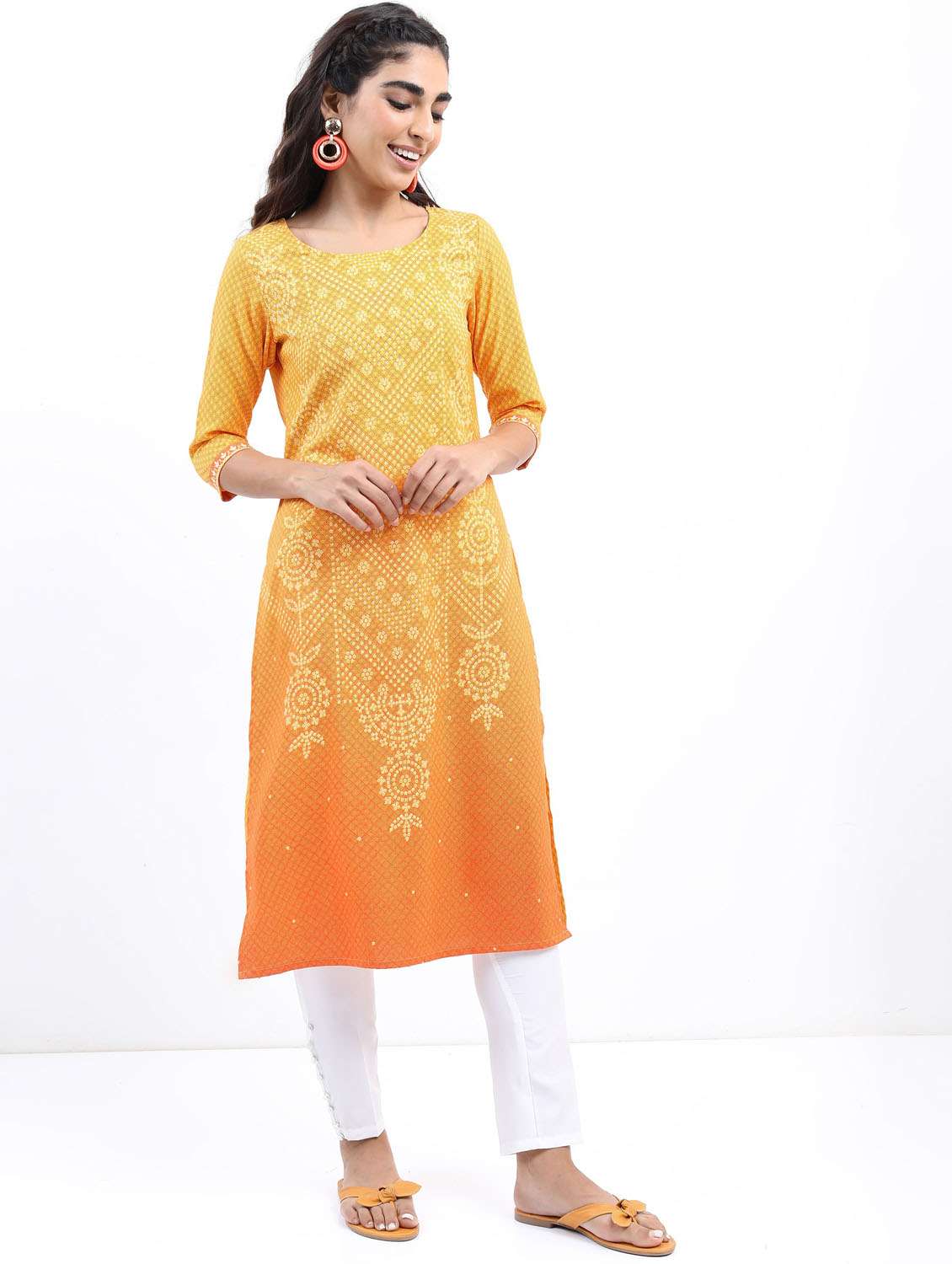 women three quarter sleeve straight kurta