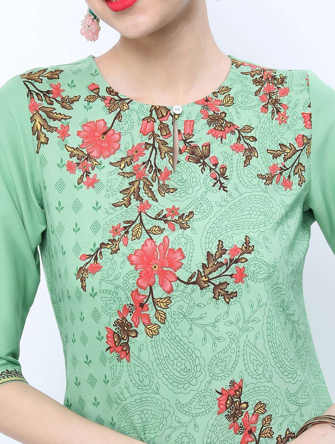 women three quarter sleeve straight kurta - 21376120 -  Standard Image - 4