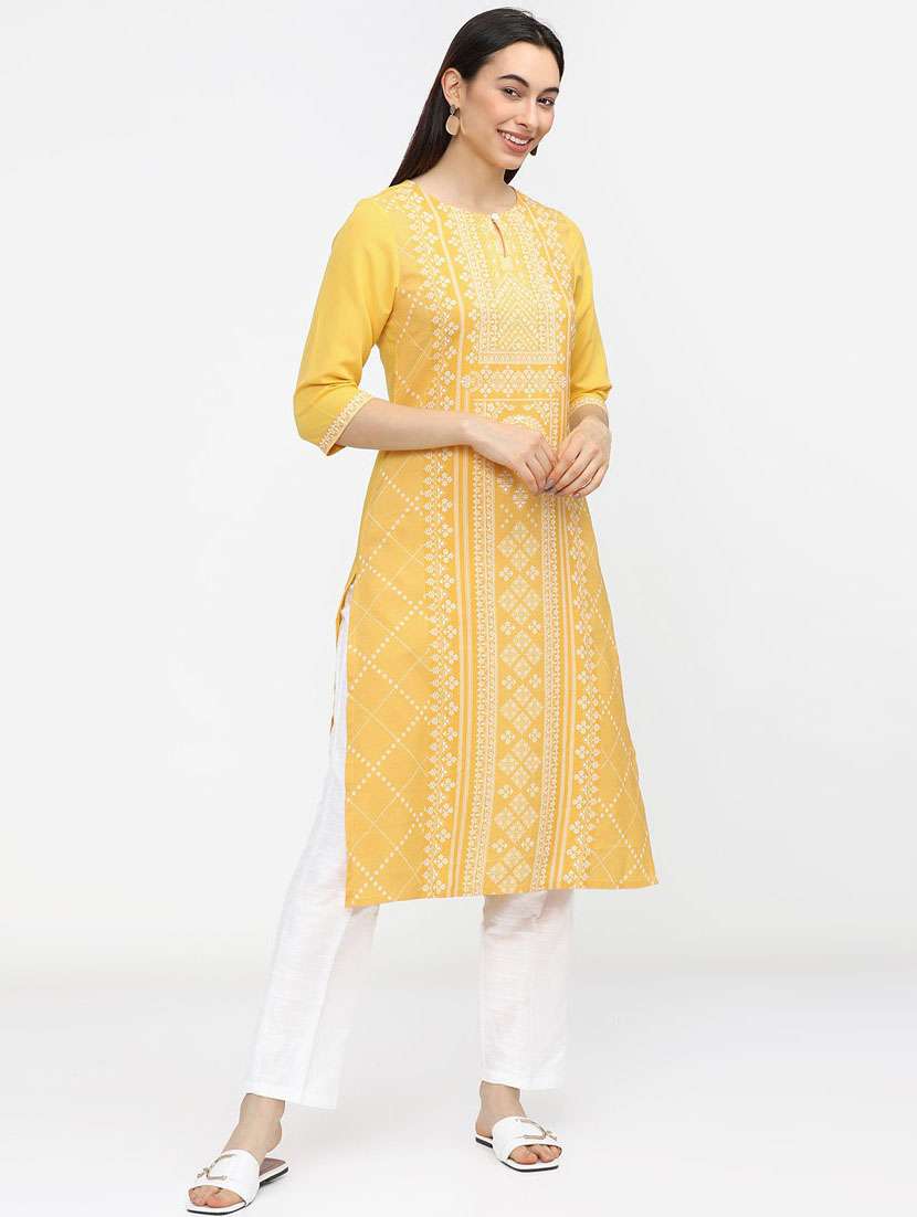 women three quarter sleeve straight kurta - 21376137 -  Standard Image - 1