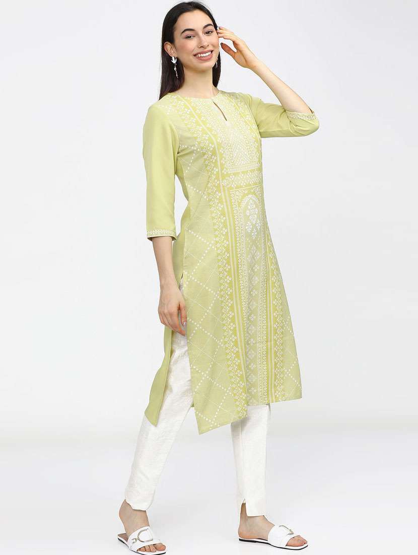 women three quarter sleeve straight kurta - 21376138 -  Standard Image - 1