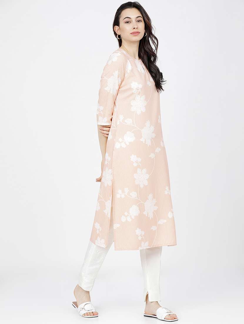 women three quarter sleeve straight kurta - 21376152 -  Standard Image - 1