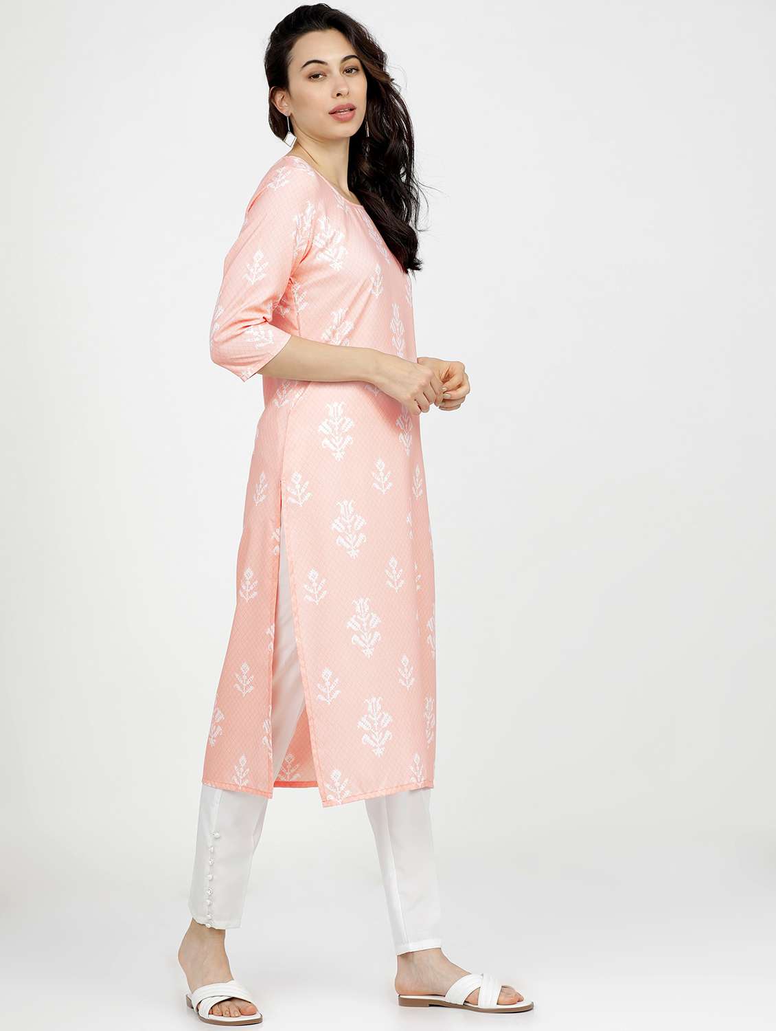 women three quarter sleeve straight kurta - 21376153 -  Standard Image - 1
