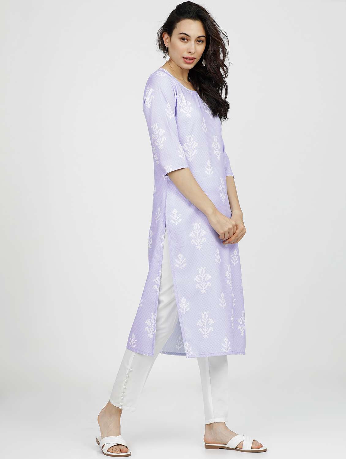 women three quarter sleeve straight kurta - 21376154 -  Standard Image - 1