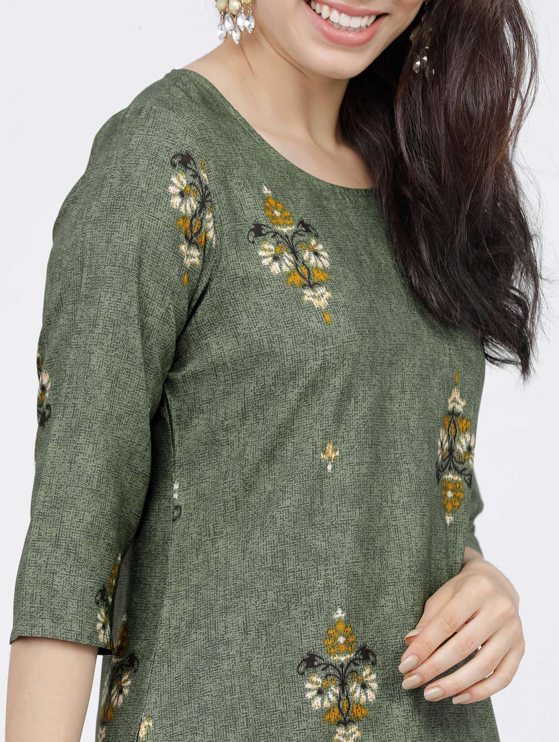 women three quarter sleeve straight kurta - 21376160 - Standard Image - 4