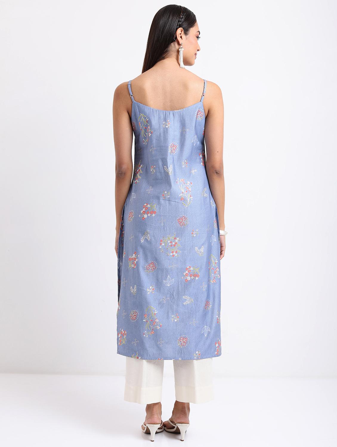 women blue cotton blend straight kurta - 21376167 -  Standard Image - 1