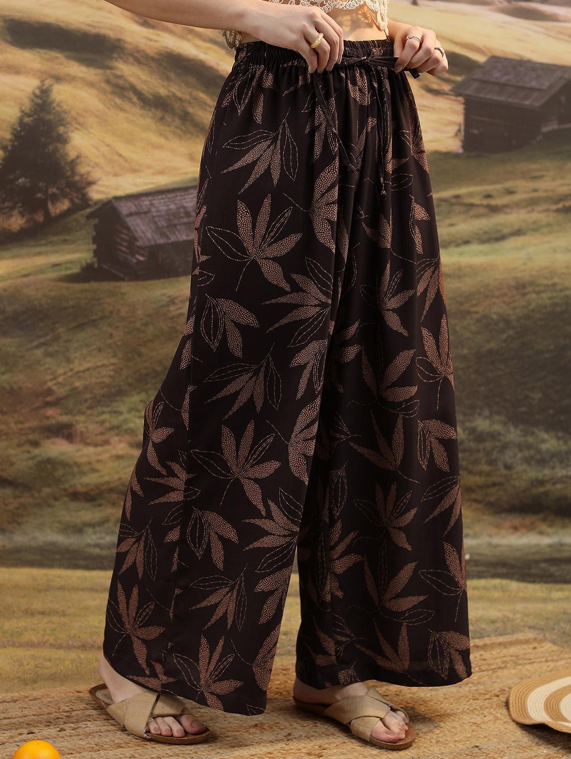 women printed wide leg trouser - 21376194 - Standard Image - 1
