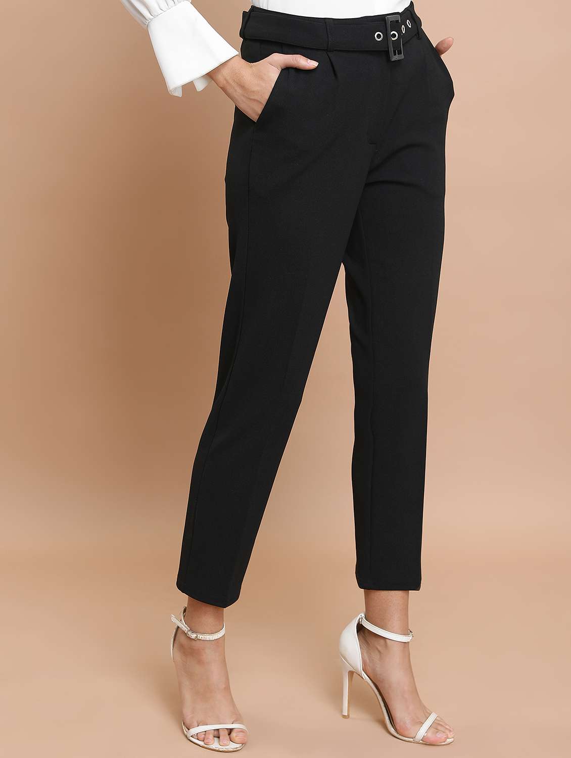 women solid mid rise cigarette pant - 21376200 -  Standard Image - 1