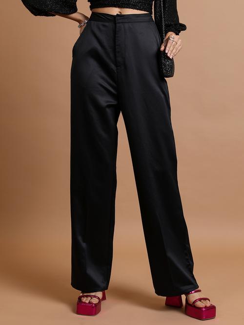 women solid mid rise wide leg trouser - 21376204 - Standard Image - 0