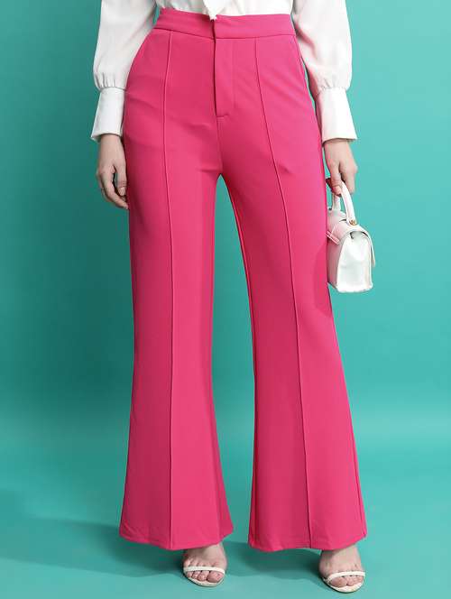 women solid high rise bootcut trouser - 21376215 - Standard Image - 0