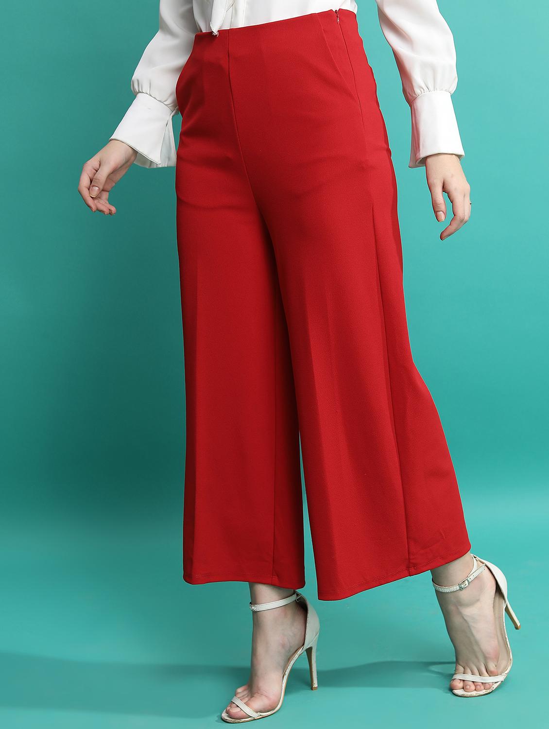 women red cotton blend wide leg trouser - 21376217 - Standard Image - 1