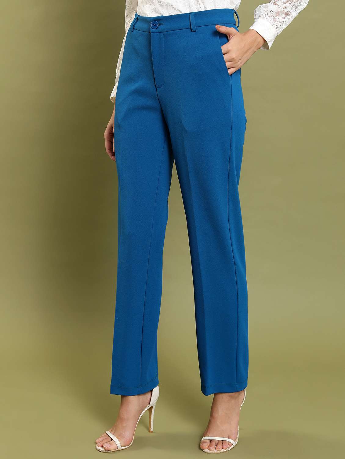 women solid mid rise tailored trouser - 21376223 -  Standard Image - 1
