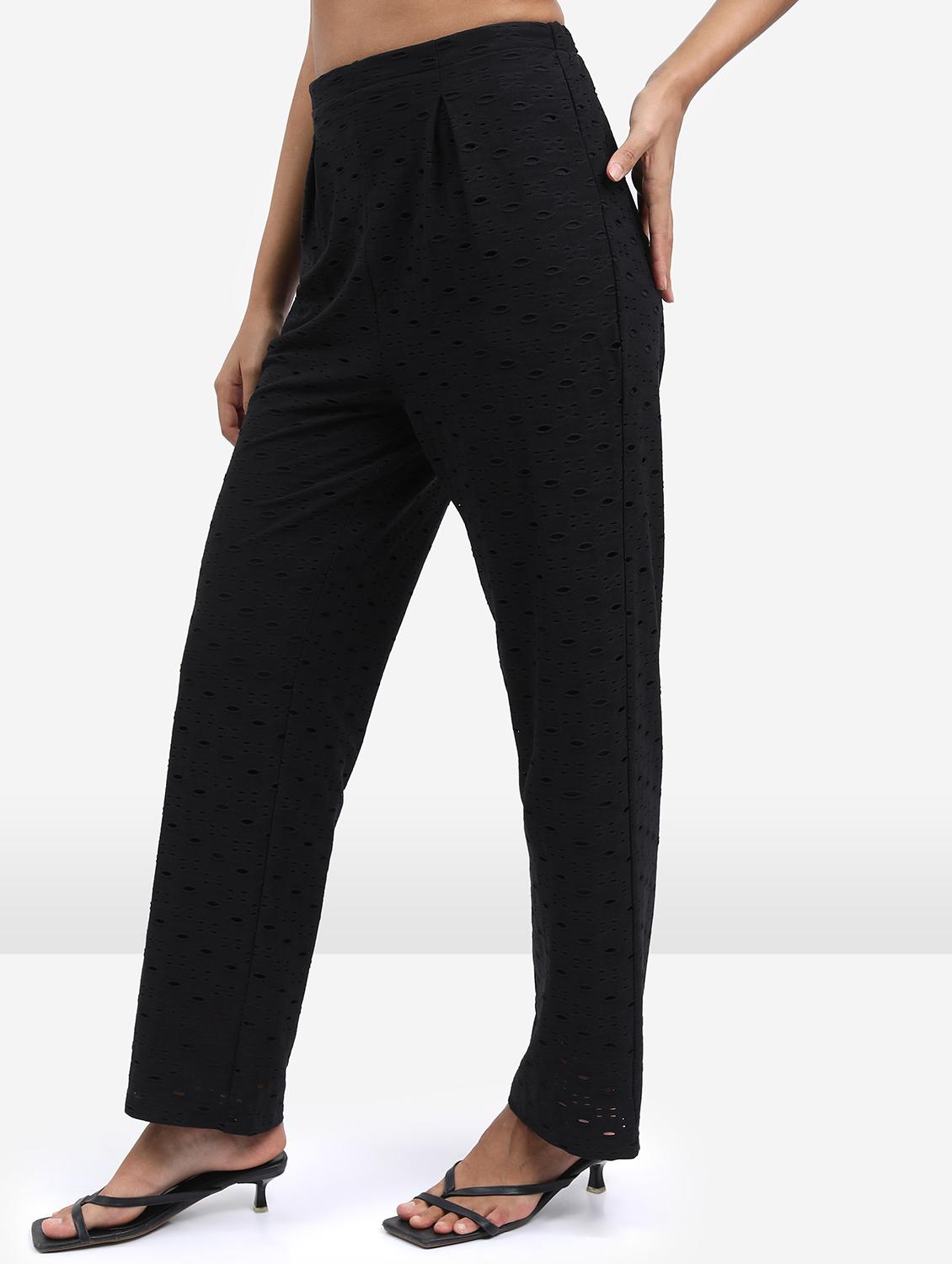 women black cotton blend wide leg trouser - 21376225 - Standard Image - 1