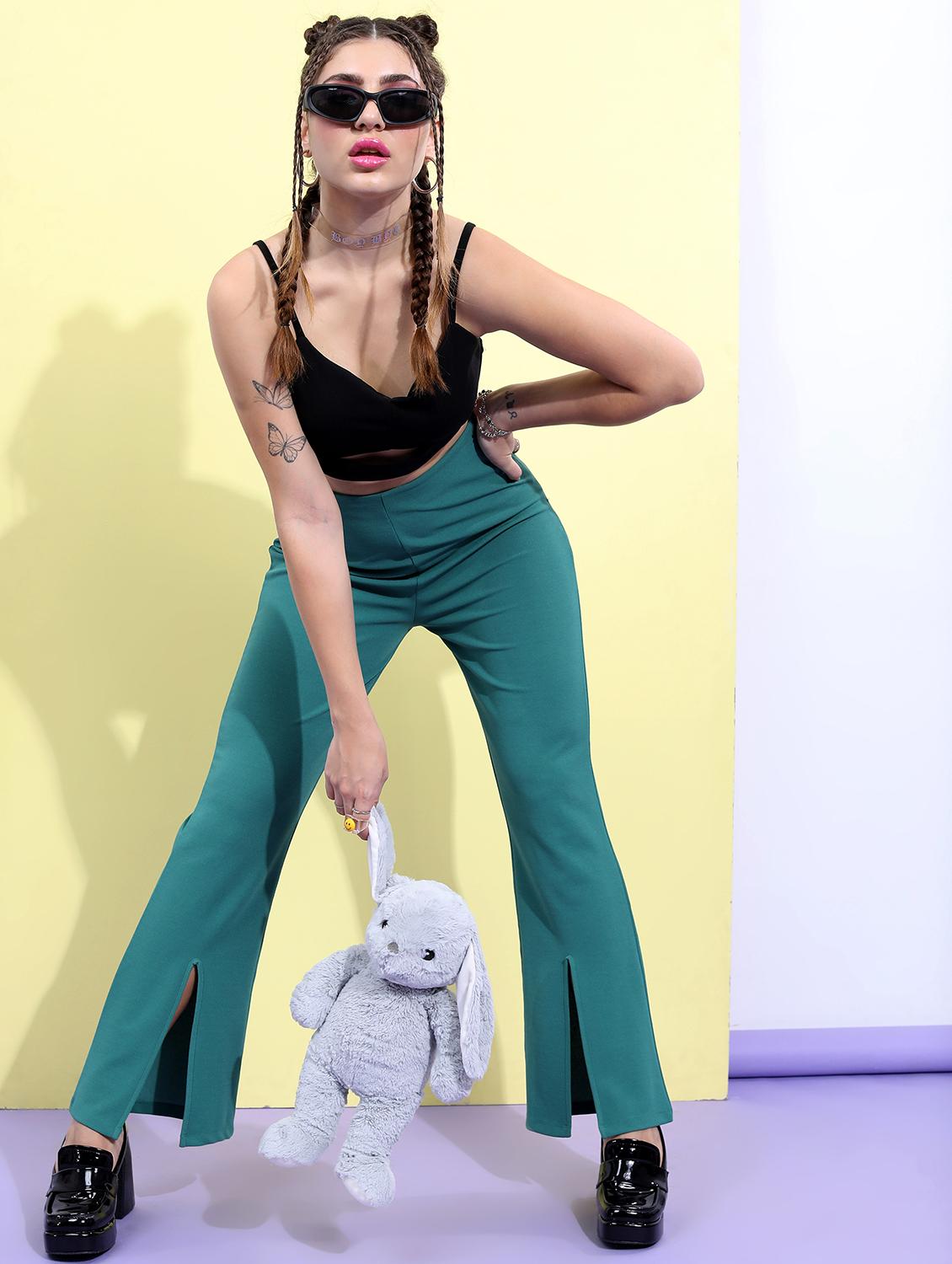 green solid bootcut trouser - 21376232 - Standard Image - 4