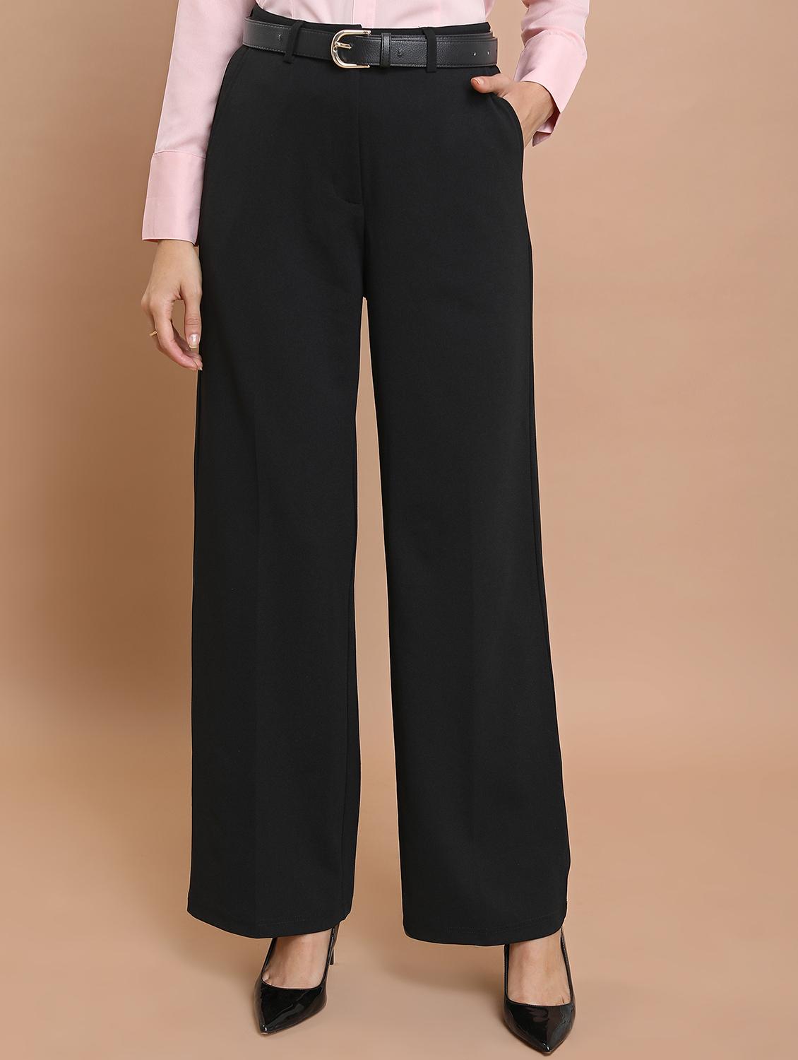 women solid high rise wide leg trouser - 21376236 -  Zoom Image - 0