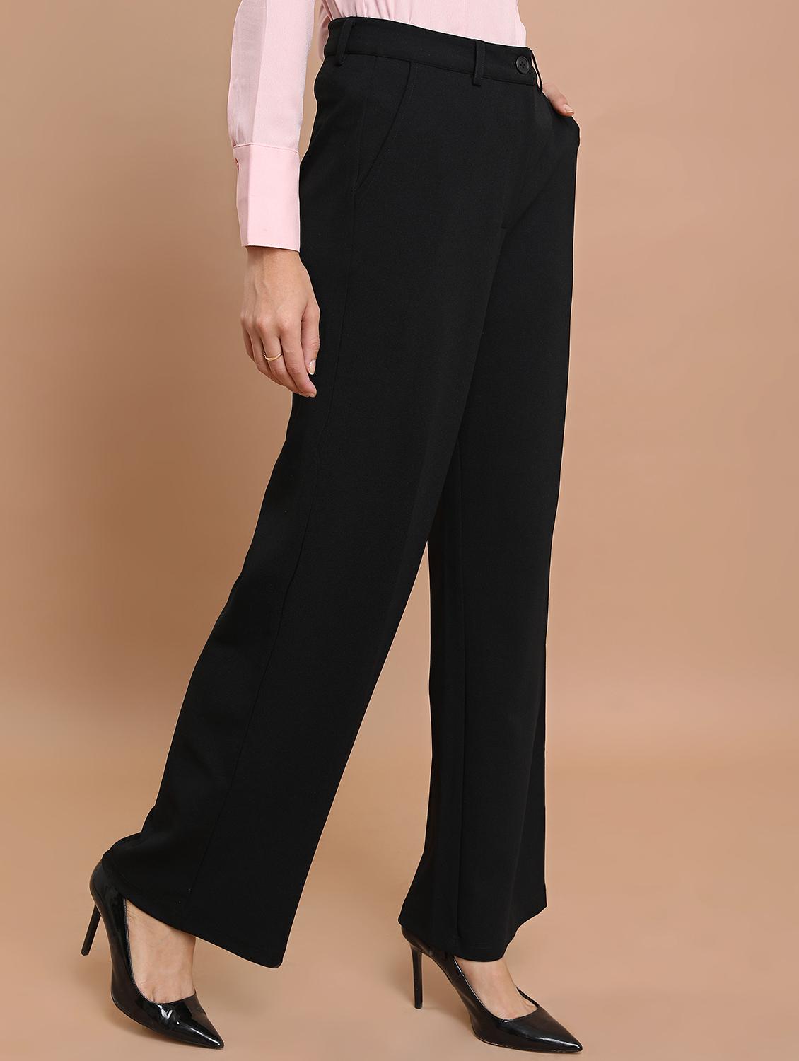 women solid high rise wide leg trouser - 21376236 -  Standard Image - 1
