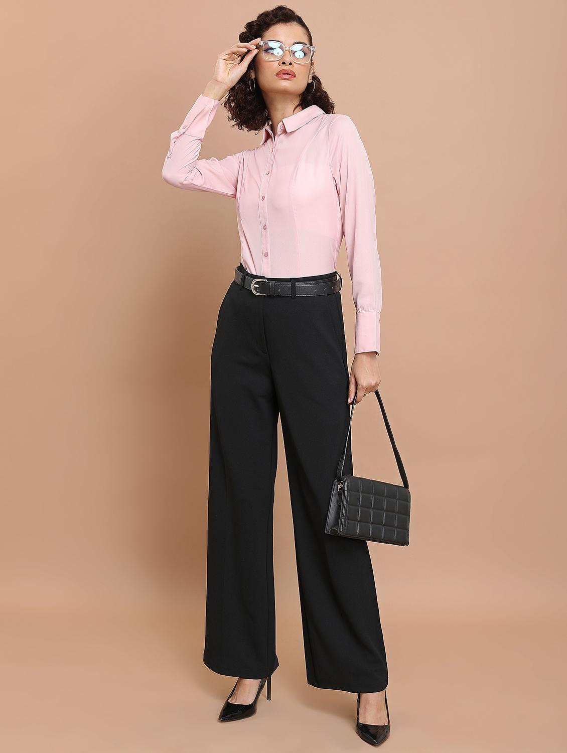women solid high rise wide leg trouser - 21376236 - Standard Image - 4