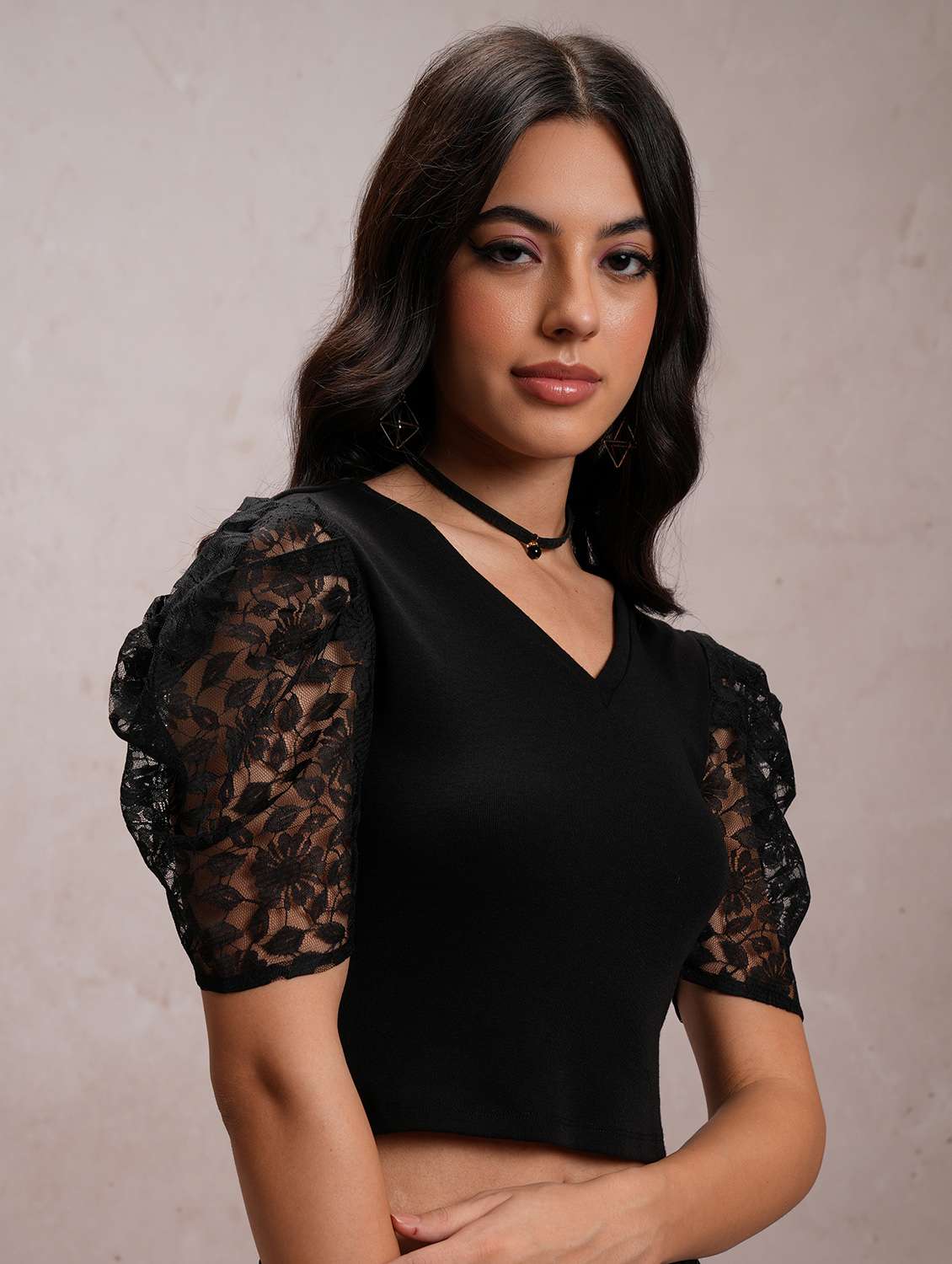black solid crop top - 21376239 - Standard Image - 1
