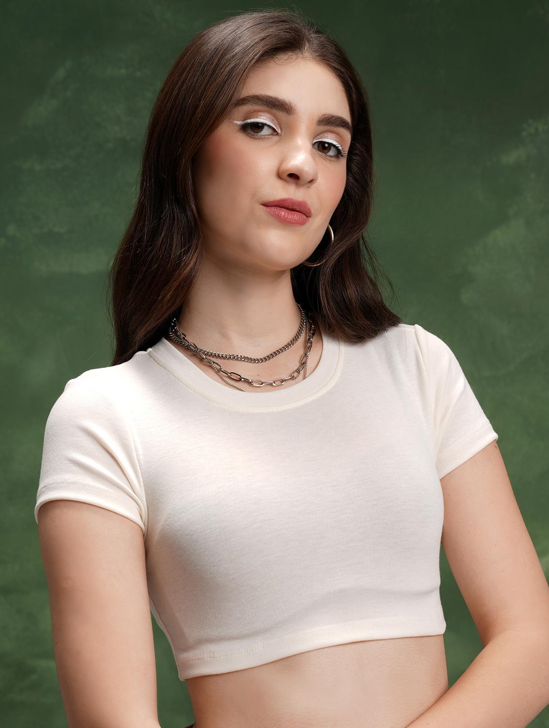 off white solid crop top - 21376241 - Standard Image - 1