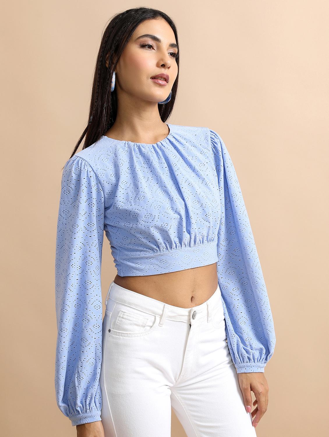 blue schiffli crop top - 21376250 - Standard Image - 1