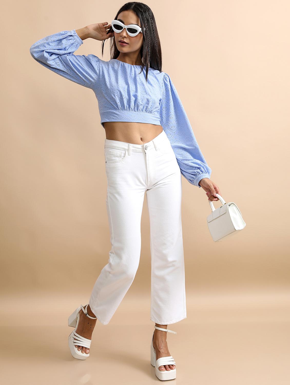 blue schiffli crop top - 21376250 - Standard Image - 4