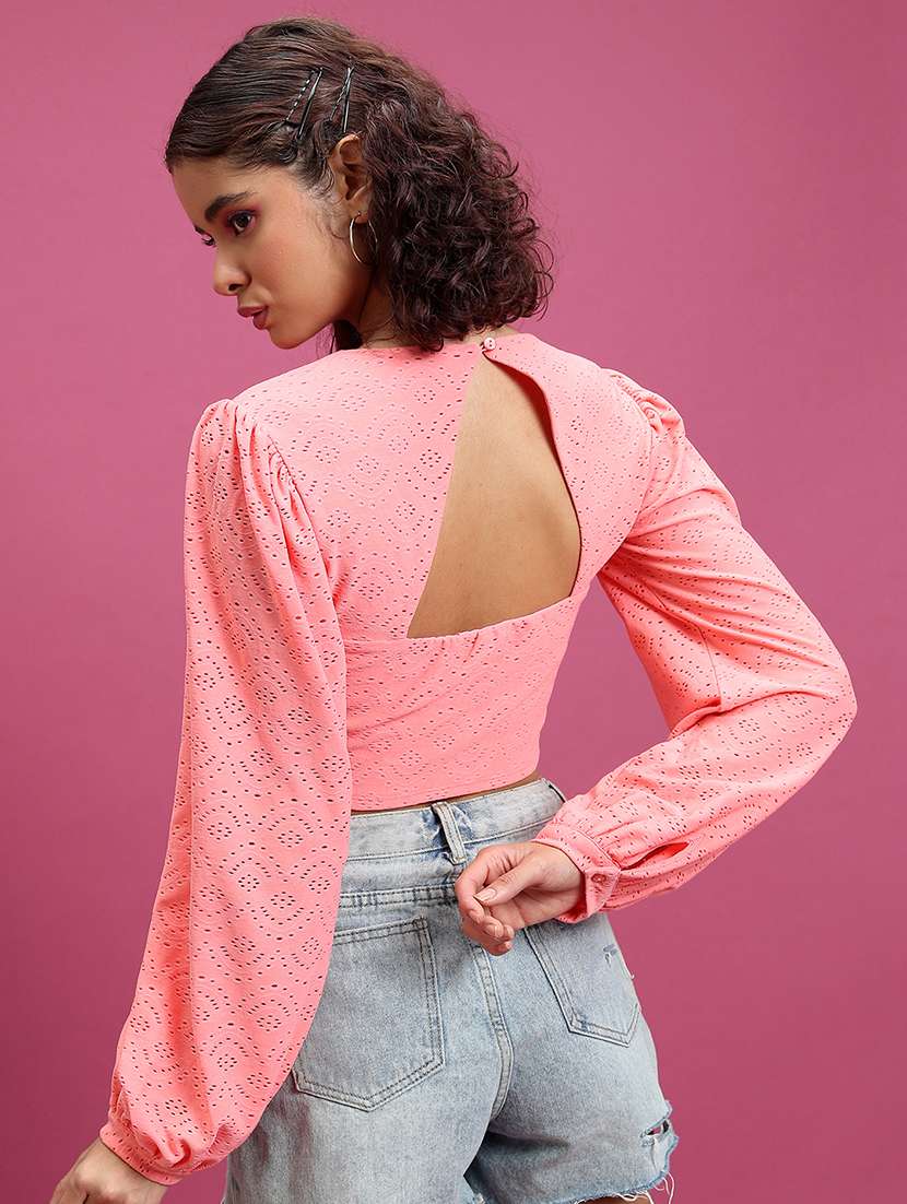 pink schiffli crop top - 21376251 - Standard Image - 1