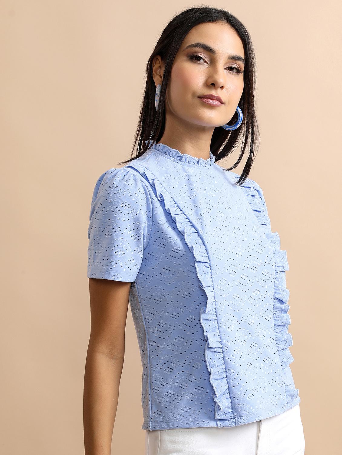 light blue schiffli regular top - 21376254 - Standard Image - 1