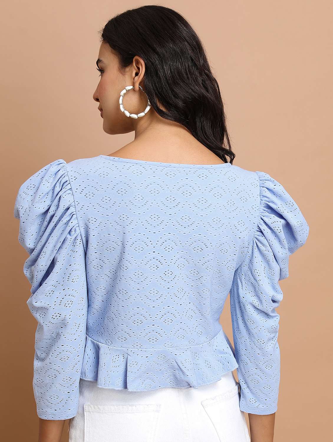 light blue schiffli peplum top - 21376255 -  Standard Image - 1