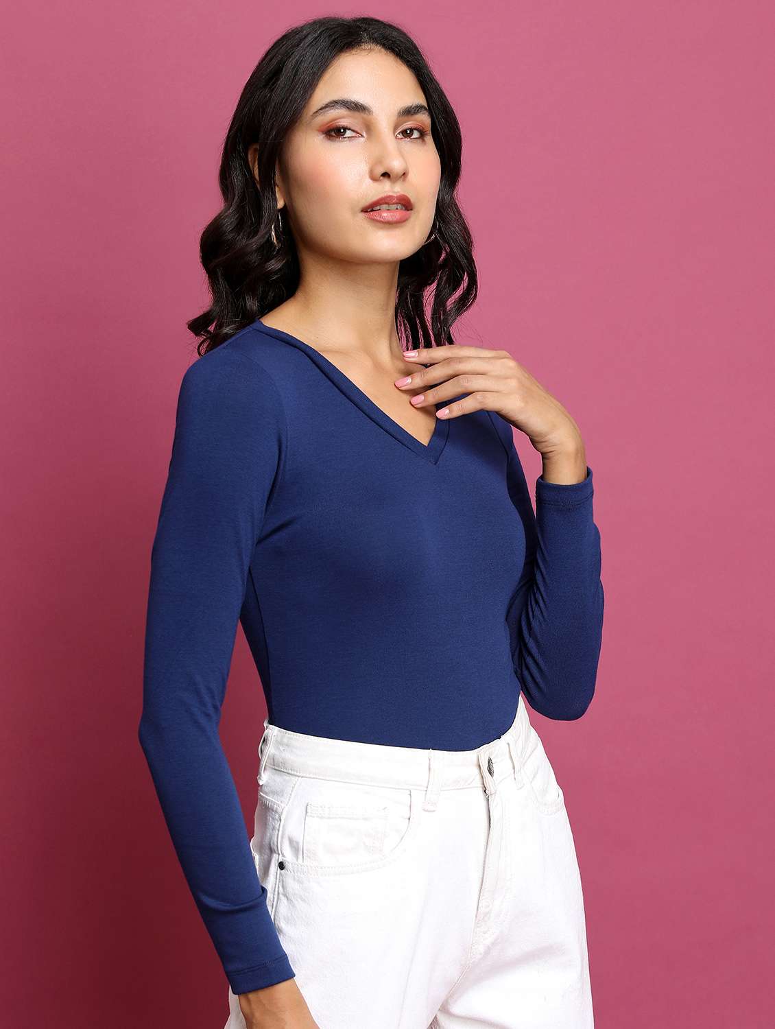 navy blue solid regular top - 21376262 - Standard Image - 1