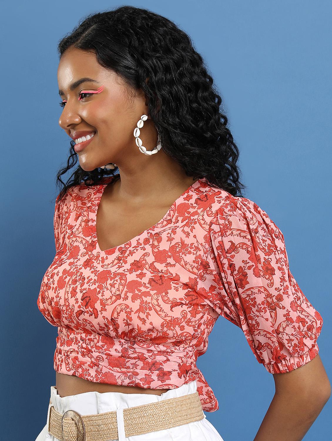 women pink cotton blend crop top - 21376266 -  Standard Image - 1