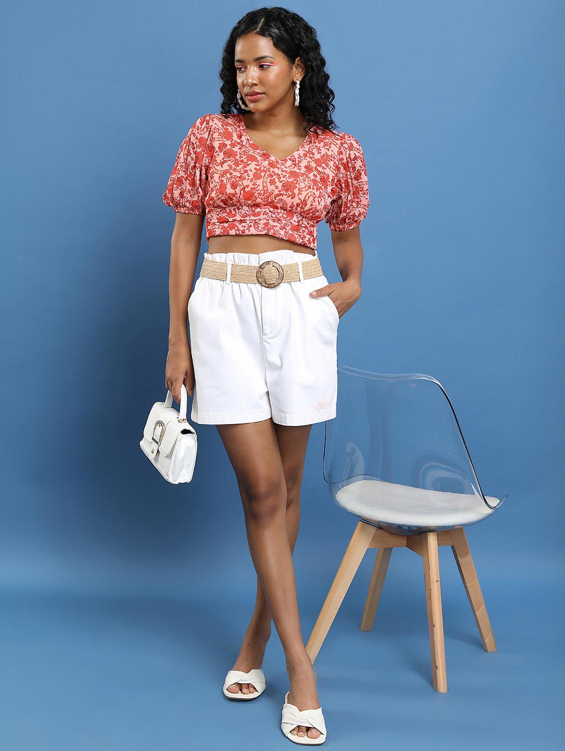 women pink cotton blend crop top - 21376266 - Standard Image - 4