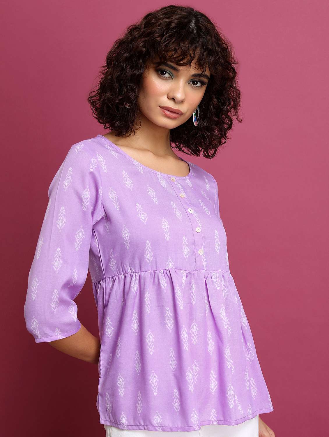 women printed round neck a-line top - 21376273 -  Standard Image - 1