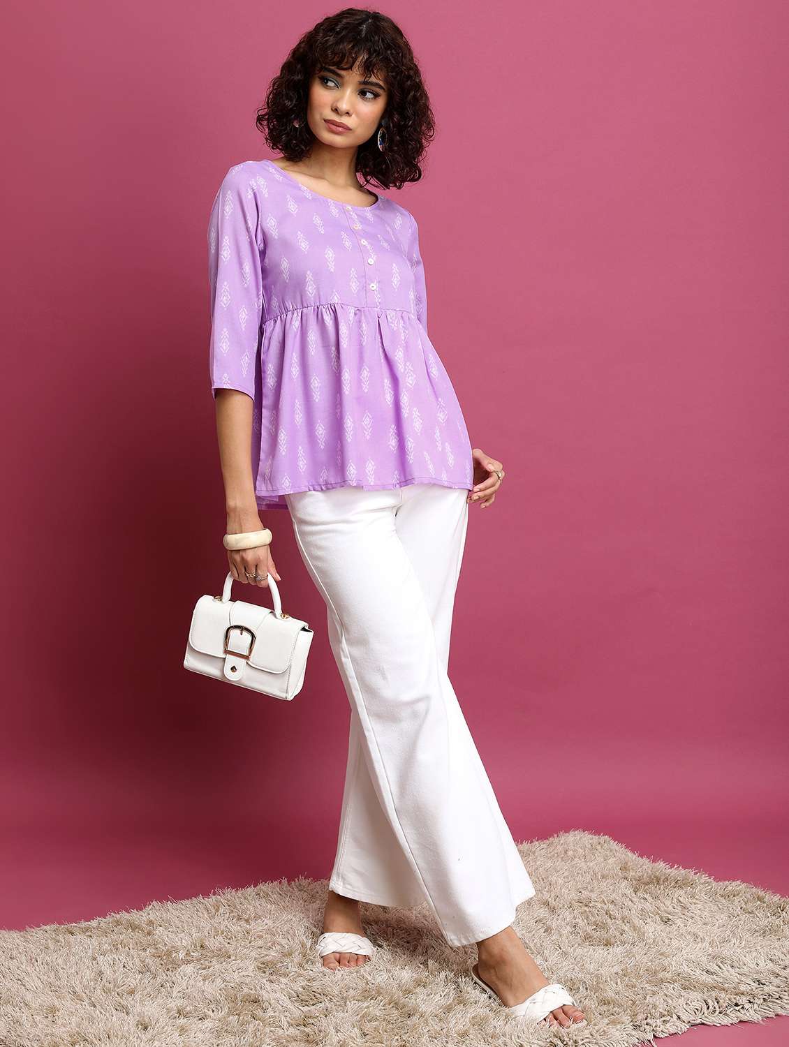 women printed round neck a-line top - 21376273 -  Standard Image - 4