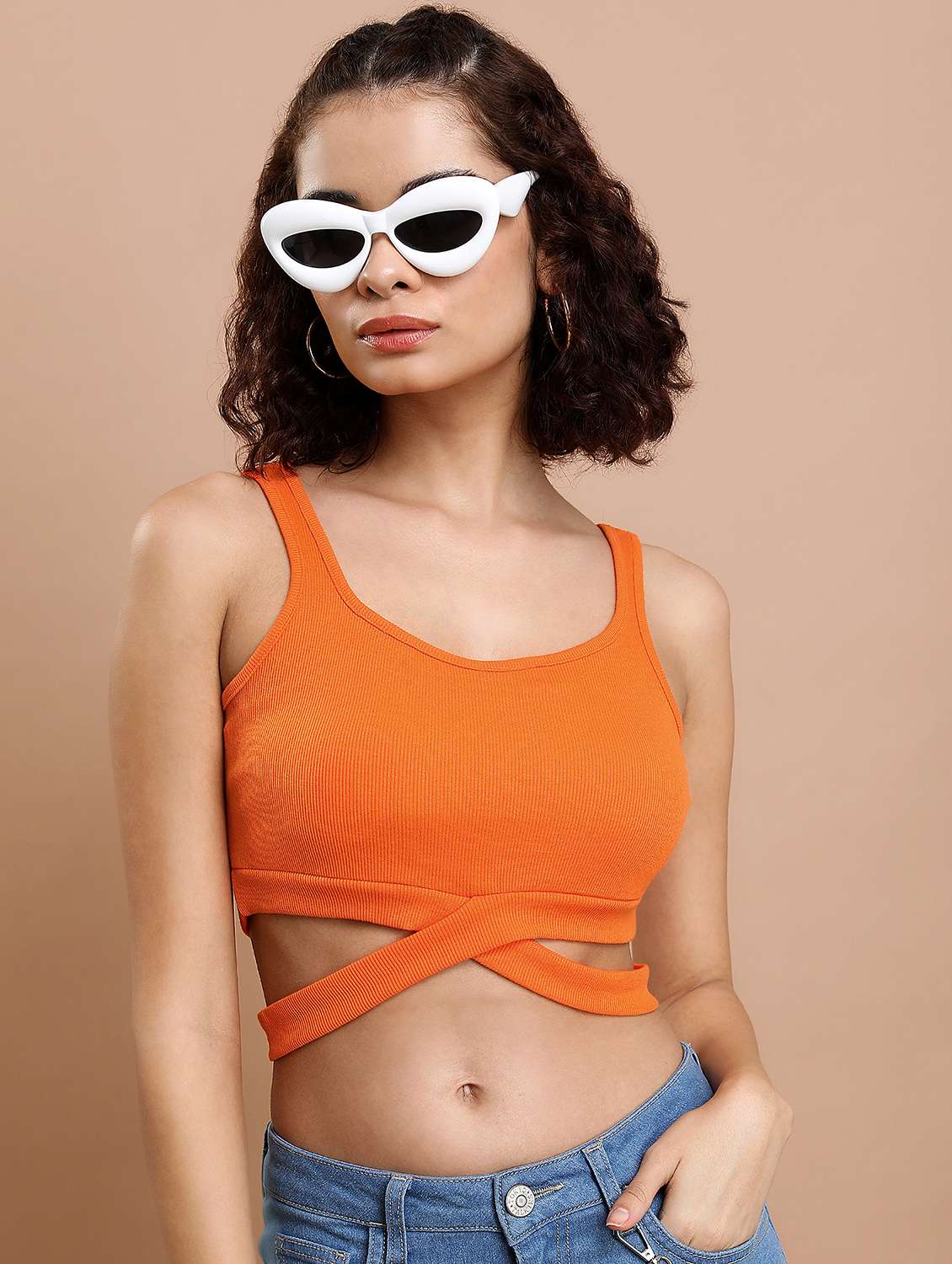 orange solid crop top