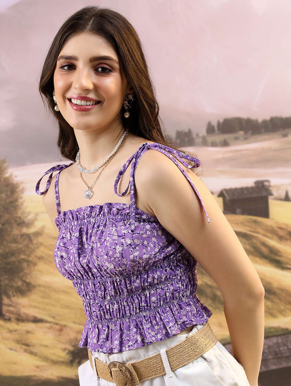 women purple cotton blend crop top - 21376296 -  Standard Image - 1