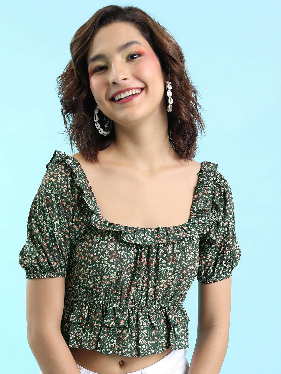 multicolored floral printed crop top