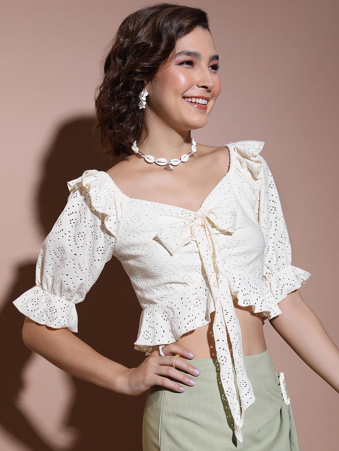 cream self-designed crop top - 21376304 -  Standard Image - 1