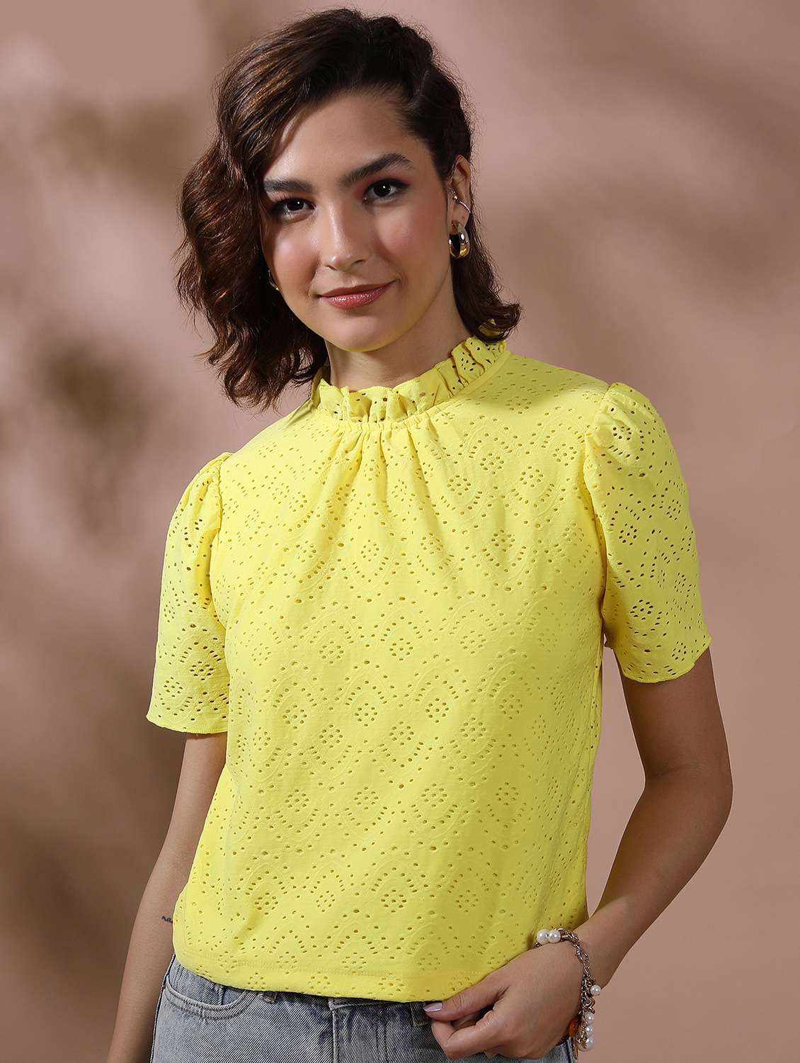 yellow self-designed regular top