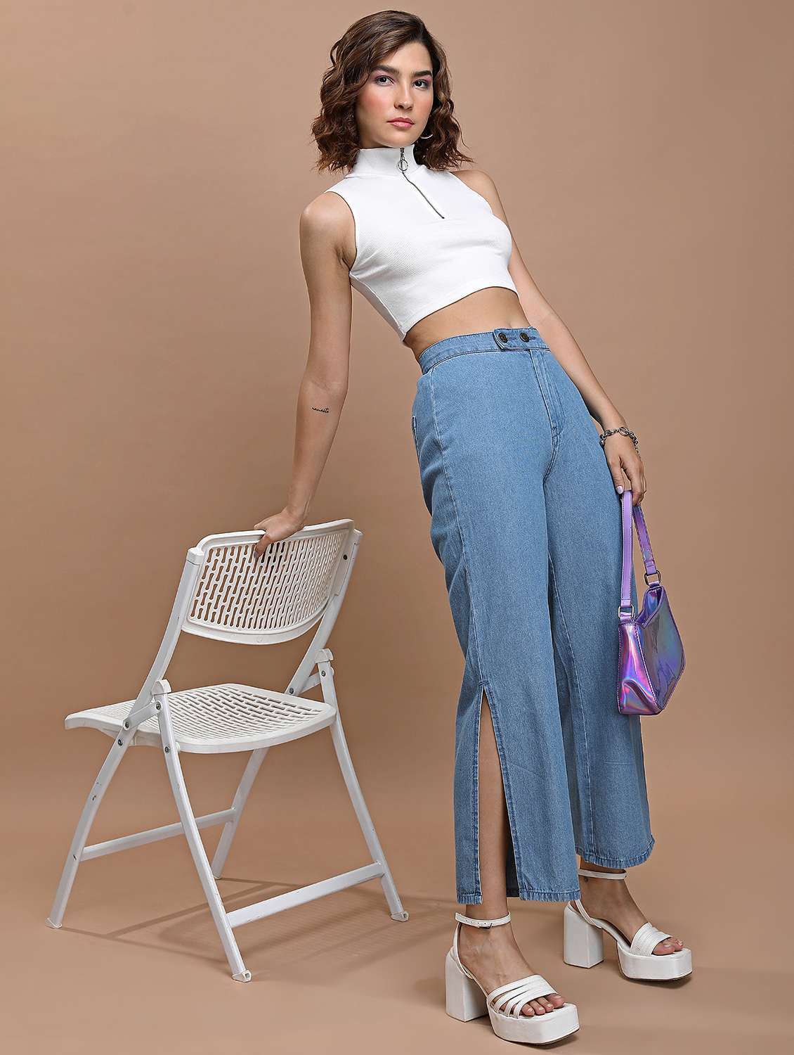 women white cotton blend crop top - 21376316 -  Standard Image - 4