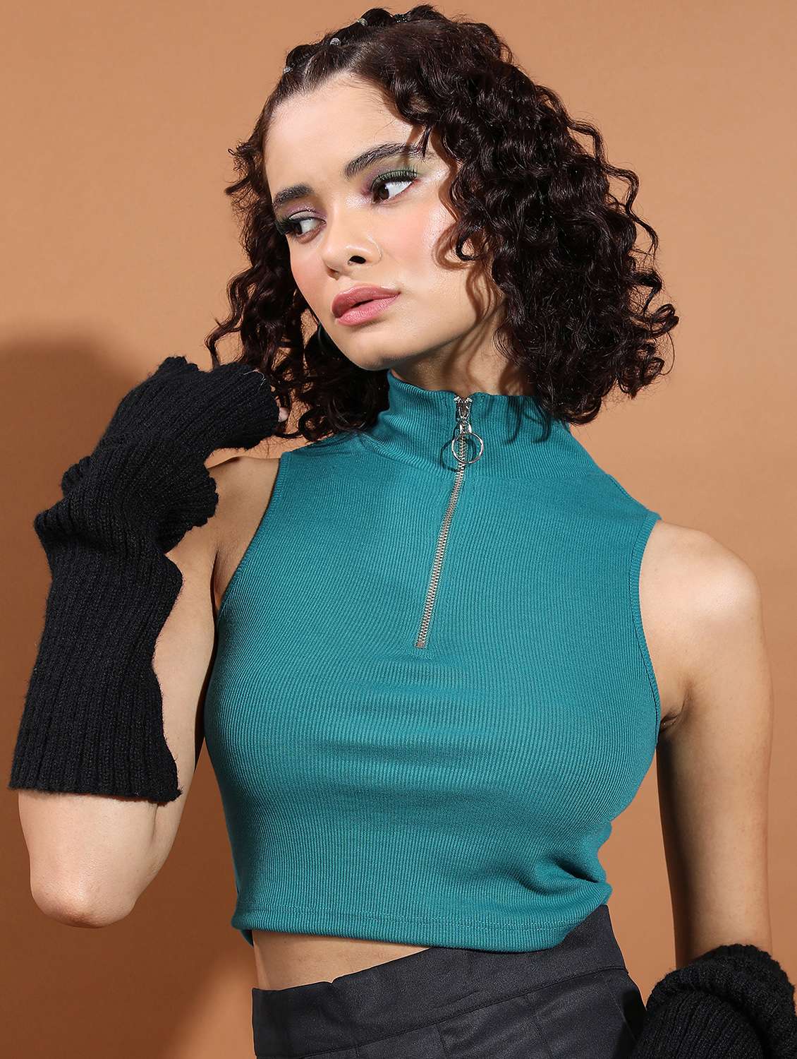 women green cotton blend crop top - 21376318 -  Standard Image - 1