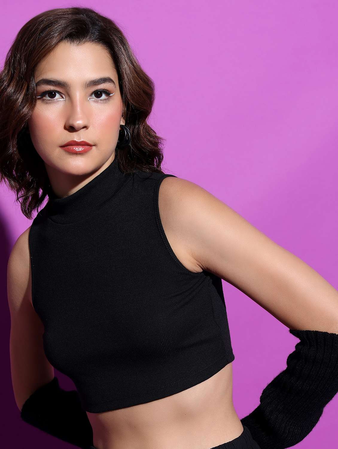 women black cotton blend crop top - 21376324 -  Standard Image - 1