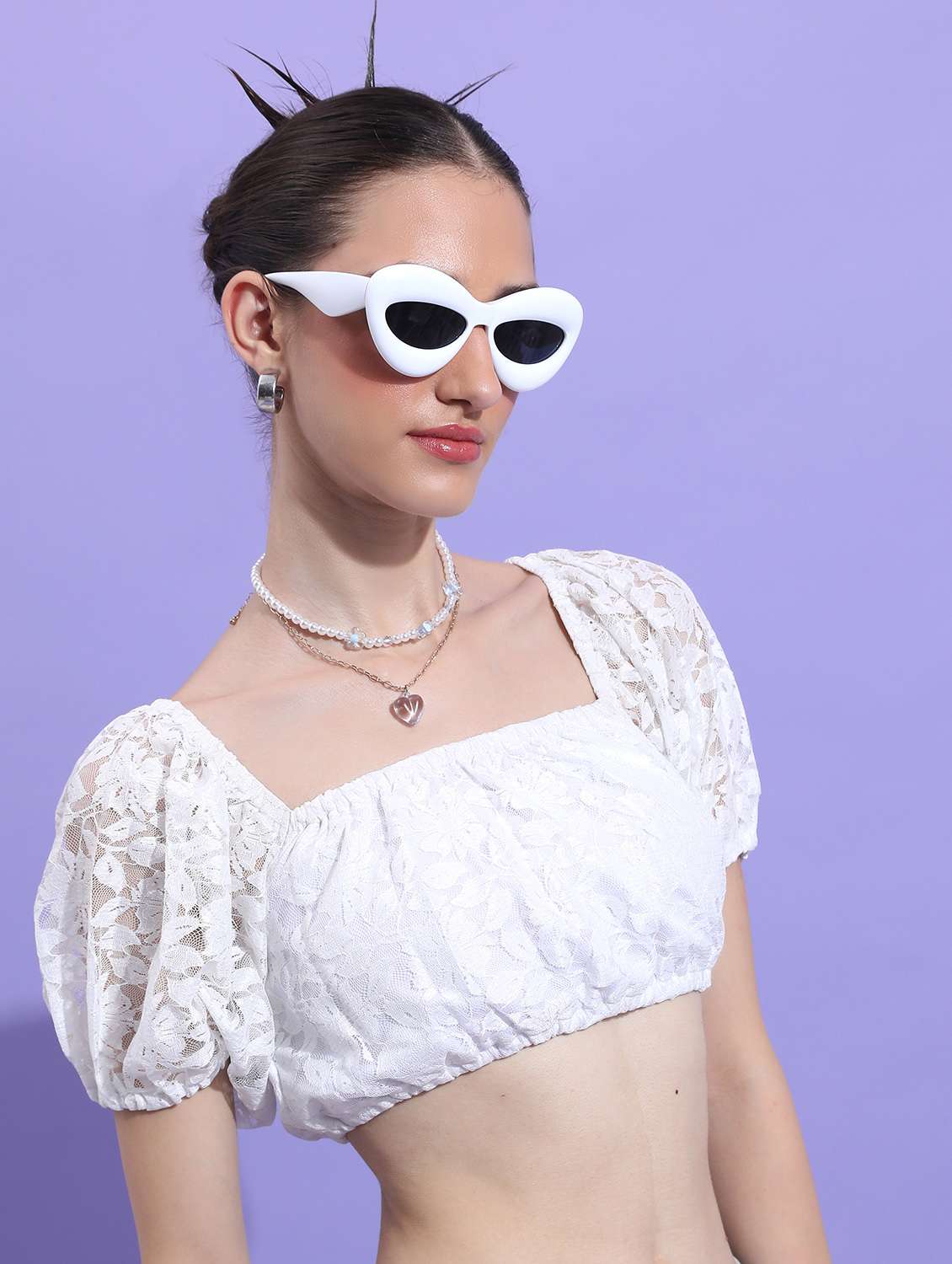 women white cotton blend blouson top - 21376336 -  Standard Image - 1