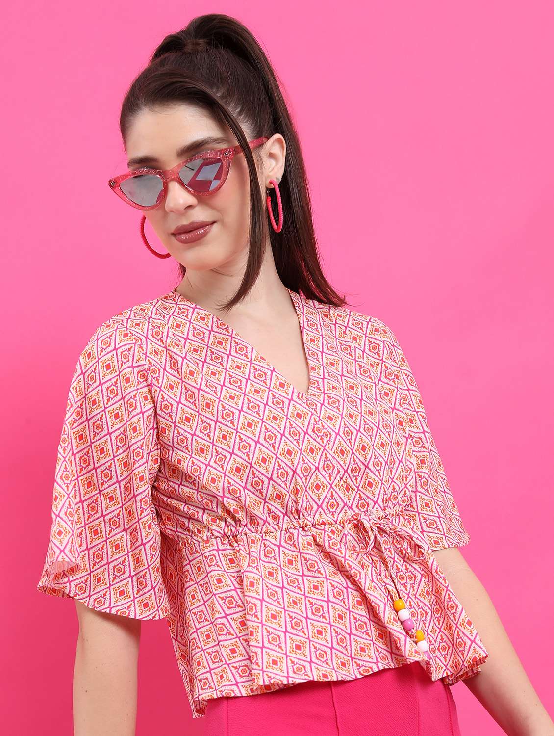 women pink cotton blend peplum top - 21376341 -  Standard Image - 1